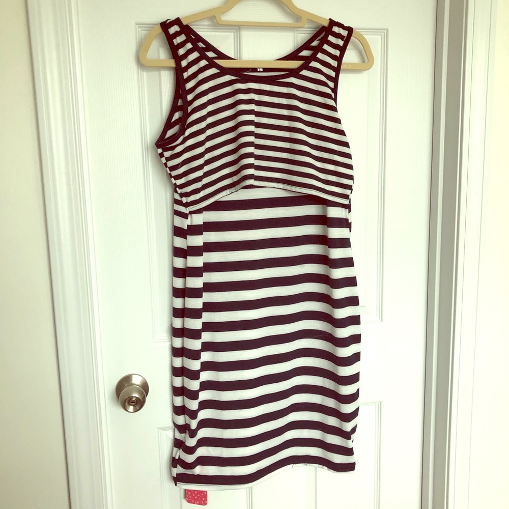 Navy and white striped nursing dress
